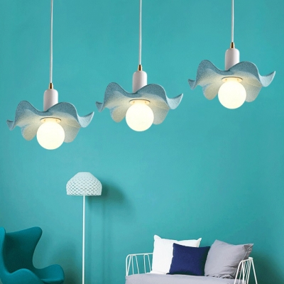 1 Head Petal Style Pendant Light Nordic Style Kids Room Metal Hanging Light in Blue/Green/Pink/Yellow