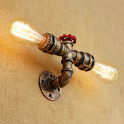2 Heads Linear Wall Sconce Industrial Metal Wall Mount Fixture in Antique Brass/Bronze/Silver