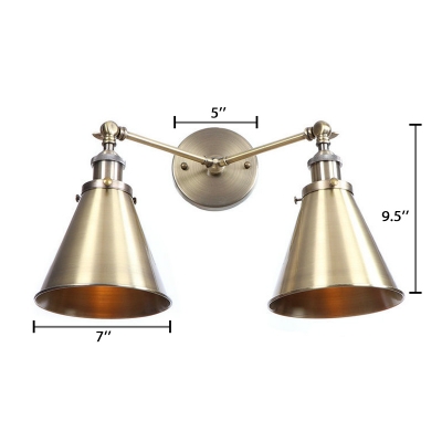 2 Lights Armed Wall Lamp with Horn Shade Retro Style Metallic Decorative Sconce Lighting in Bronze