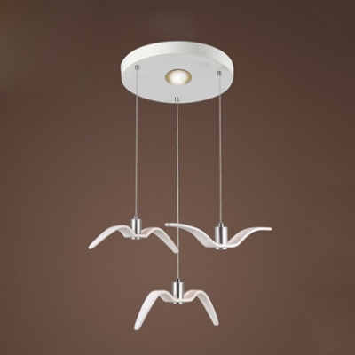 3 Light Bird Pendant Light Contemporary Metal Lighting Fixture for Children Room in White