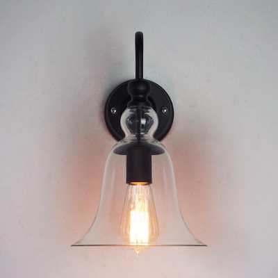 Bell Shape Wall Sconce Industrial Vintage Transparent Glass Wall Light with Gooseneck