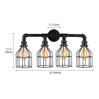 Bird Cage 4 Light Wall Lamp Indsutrial Weathered Iron Pipe Wall Sconce for Farmhouse Outdoor Porch