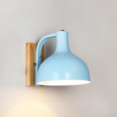Blue/Pink Dome Wall Lamp with Rectangle Wooden Base Modernism 1 Light Wall Sconce