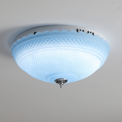 Bowl LED Flush Mount Light with Blue/Pink Prismatic Glass Shade Modernism Indoor Ceiling Lamp