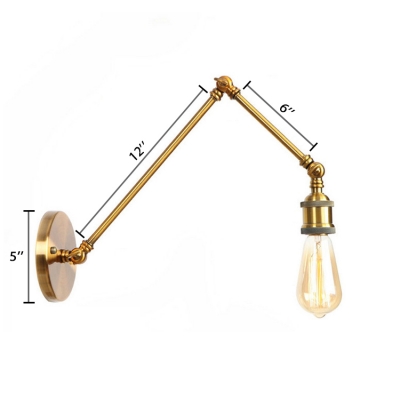 Brass Finish Bare Bulb Wall Lamp Vintage Retro Style Iron Single Light Sconce Light for Study Room