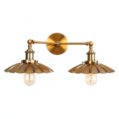 Brass Finish Scallop Shade Wall Lamp Industrial Retro Style Iron 2 Heads Wall Light