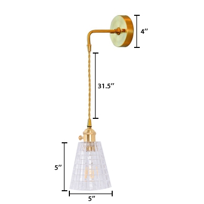 Checkered Sconce Light Simplicity Industrial Clear Glass 1 Bulb Ambient Suspender Wall Light in Brass