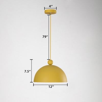 Dome Pendant Lamp Macaron Colorful Metal Single Head Hanging Light for Children Room