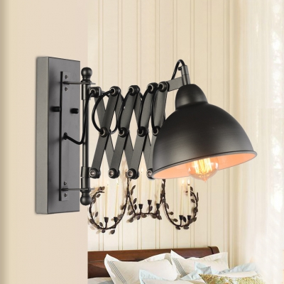 Extendable 1 Head Dome Wall Light Industrial Metal Lighting Fixture in Black for Warehouse