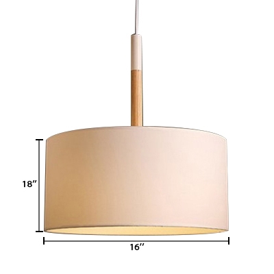 Fabric Drum Lighting Fixture Concise Modern Design Single Head Pendant Light in White