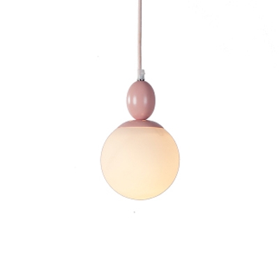 Frosted Glass Suspended Light with Ball Shade Gray/Pink 1 Light Hanging Pendant Light for Foyer