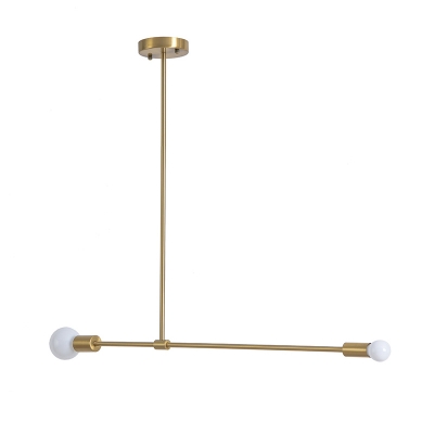 Gold Dumbbell Suspended Lamp Modernism Metallic 2 Heads Chandelier for Living Room