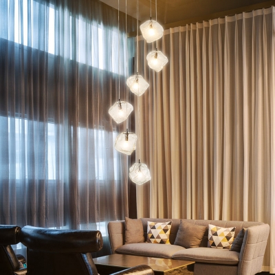 Multi Light Cube LED Hanging Lamp Glass Cluster Pendant Light for Living Room Bedroom