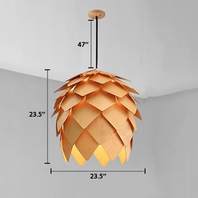 Pinecone Shade Pendant Light Natural Designer Woody Hanging Light for Living Room