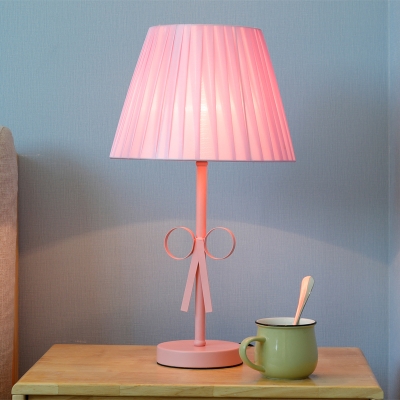 Pink Finish Coolie Table Lamp with Gathered Fabric Lampshade 1 Light Table Light for Girls Bedroom