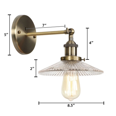 Ribbed Glass Flared Wall Lamp Loft Style Single Light Wall Light Fixture in Bronze for Coffee Shop