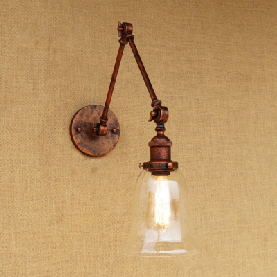 Rust Finish Bell Wall Light Loft Style Rotatable Clear Glass Shade 1 Light Sconce Lighting