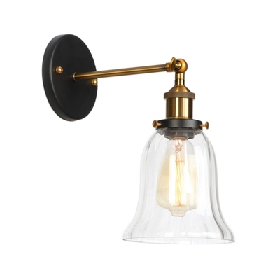 Single Light Bell Wall Lamp Industrial Clear Glass Sconce Light in Brass Finish for Staircase