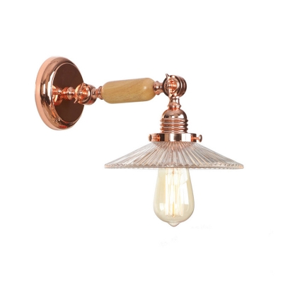 Single Light Scalloped Wall Sconce Modern Wall Mount Fixture in Rose Gold with Clear Glass Shade