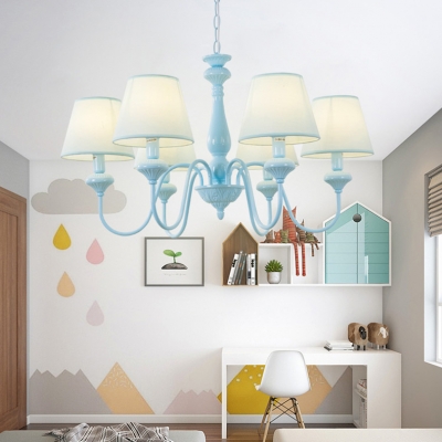 Sky Blue Shaded Hanging Light Modern Fabric Shade 5/6 Lights Chandelier Lamp for Kids Room