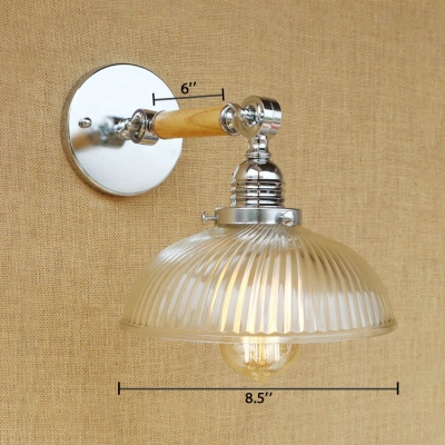 Swirl Glass Dome Sconce Light Modern Adjustable 1 Light Wall Lighting in Chrome for Staircase