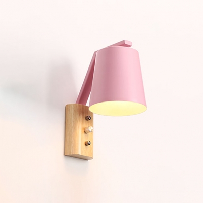 Tapered Shade Wall Lamp with Wooden Base Macaron Nordic Hallway Corridor Single Light Wall Mount Light