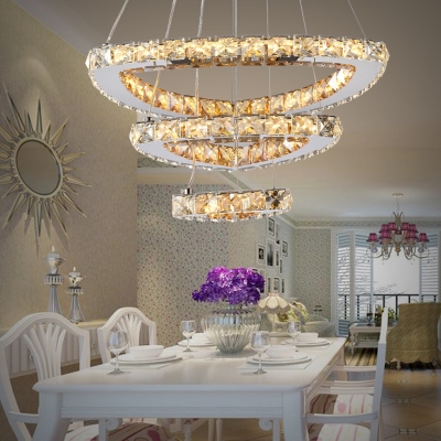 Third Gear Triangle Chandelier Light with Crystal Decoration Contemporary LED Hanging Lamp