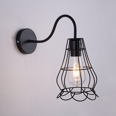 Vintage Pear Shape Wall Lighting with Metal Frame Single Light Wall Mount Fixture in Black