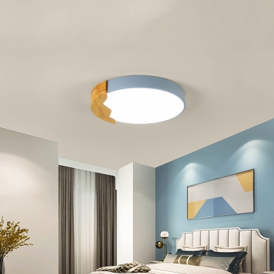 Wooden LED Flush Light with Drum Shape Colorful Macaron Ceiling Lamp for Children Bedroom