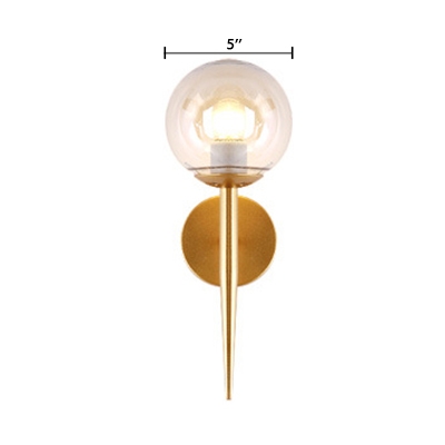 1 Head Armed Wall Sconce with Globe Glass Shade Modern Fashion Wall Mount Fixture in Gold