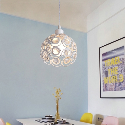 1 Head Crystal Suspended Lamp Modernism Metal Ceiling Pendant Light in White for Foyer