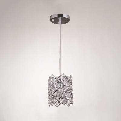 1 Light Crystal Pendant Lamp Contemporary Metallic Drop Ceiling