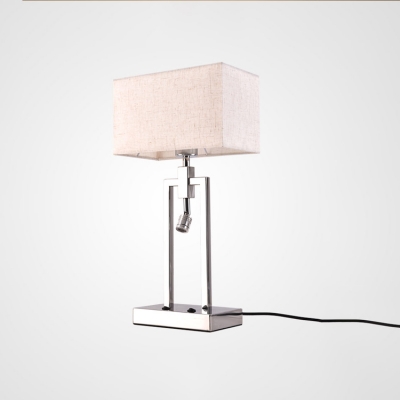 1 Light Rectangle Desk Light Modernism Beige Fabric Shade Table Lamp with Spotlight