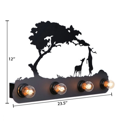 4 Lights Open Bulb Wall Sconce with Elk Design Lodge Style Metal Decorative Vanity Light in Black