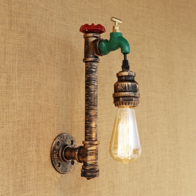 Aged Bronze Bare Bulb Wall Light with Faucet Decoration Vintage Iron 1 Bulb Wall Lamp