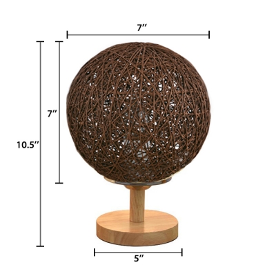 Ball Shade Desk Light Contemporary Country Style Woody Night Lamp in Beige/Brown