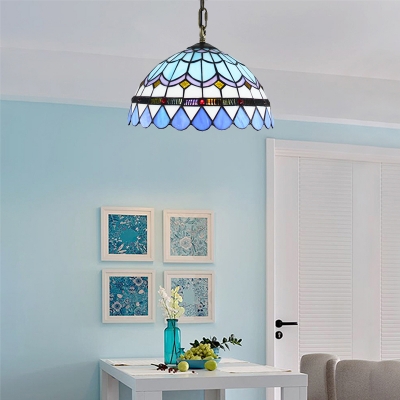 Baroque Classic Design 2 Light   Ceiling Light with Blue Dome Glass Shade in Tiffany Style, 12