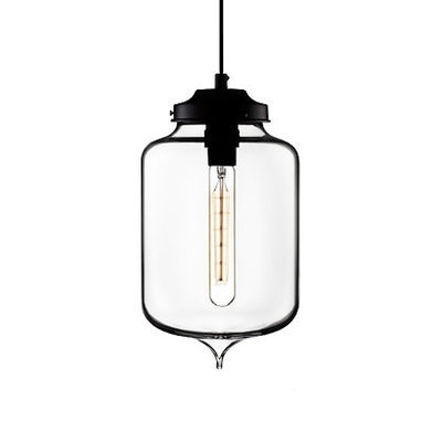 Bottle Pendant Lamp Contemporary Clear Glass 1 Head Lighting Fixture in Black for Kitchen