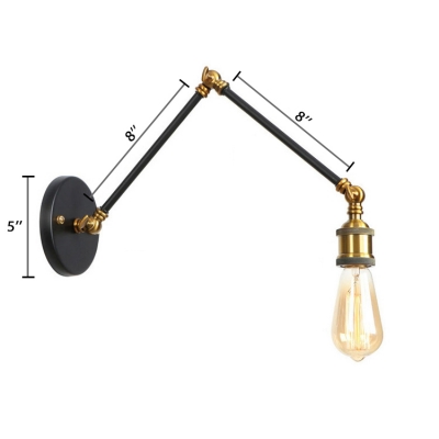 Brass Finish Bare Bulb Wall Sconce Industrial Adjustable Metal 1 Head Wall Light for Study Room