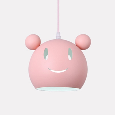 Cartoon Mouse Suspended Light Baby Kids Room Metallic 1 Bulb Pendant Light in Blue/Gray/Pink