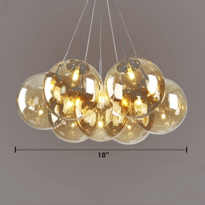 Cognac Glass Orb Cluster Pendant Light Modern Multi Light Hanging Light for Living Room