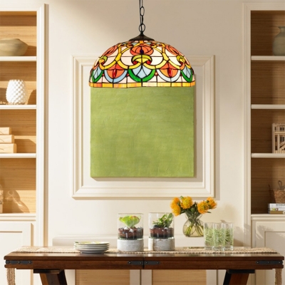 Colorful Dome Shade Tiffany 2 Light Pendant Light with Art Glass in Baroque Style, 16-Inch Wide