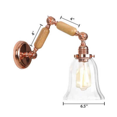Glass Shade Swing Arm Wall Lamp Concise Modern 1 Head Sconce Lighting in Rose Gold