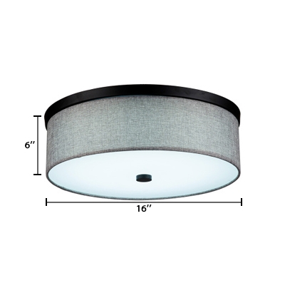 Gray Cylindrical Flush Light Simple Concise Fabric Mount Fixture for Living Room