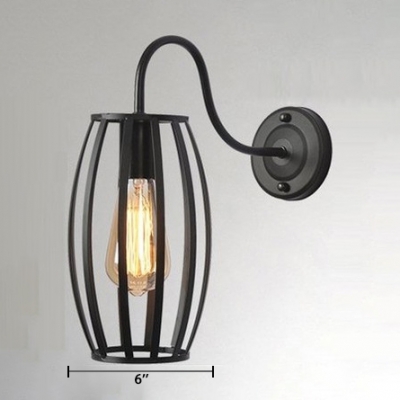 Oval Cage Wall Mount Light Industrial Modern Wrought Iron 1 Head Wall Sconce in Black