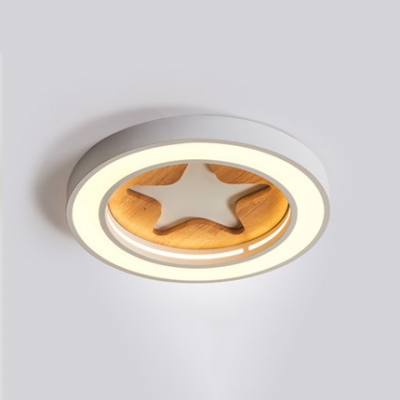 Round Shade LED Ceiling Lamp with Star Design Macaron Hallway Kids Room Acrylic Flush Light