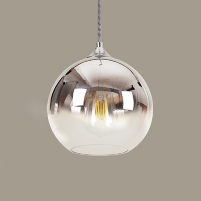 Silver Orb Shade Suspension Light Minimalist Faded Glass Single Head Lighting Fixture