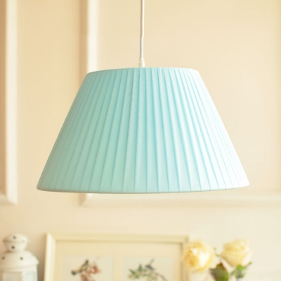 Single Head Tapered Hanging Lamp Rustic Style Drop Light with Beige/Dark Blue/Sky Blue Fabric Shade
