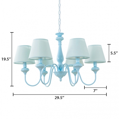 Sky Blue Shaded Hanging Light Modern Fabric Shade 5/6 Lights Chandelier Lamp for Kids Room