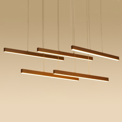 Straight Bar Hanging Light Simplicity Metal Multi Light Suspended Light in Brown